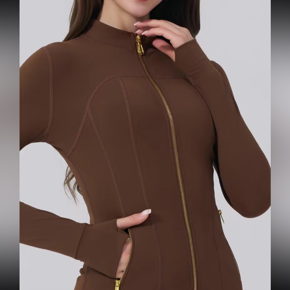 Brown Zip-Up Jacket with Gold Accents